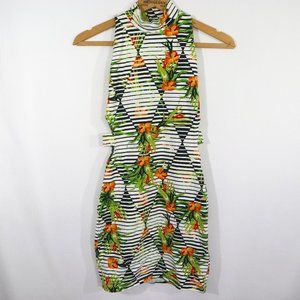 Guess Cut Out Bodycon Dress Tropical Stripe S